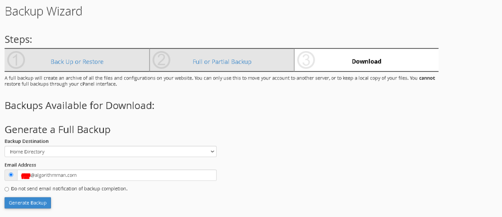 website migration cpanel backup wizard image