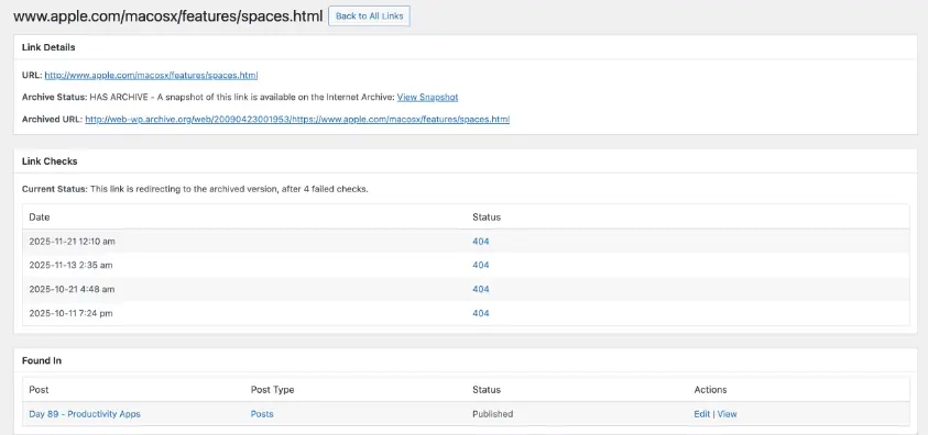 Internet Archive Wayback Machine Link Fixer